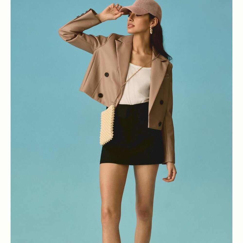 new MAEVE ANTHROPLOGIE vegan leather cropped blazer us8